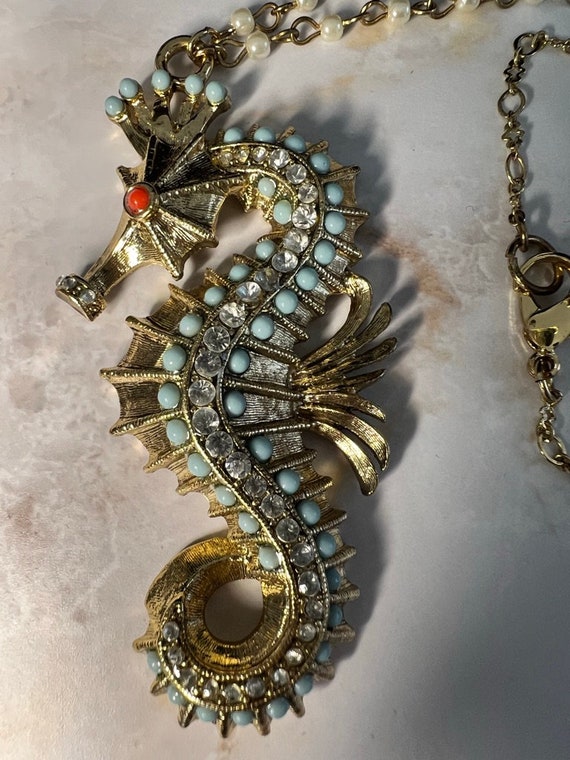 Vintage Seahorse Necklace Rare Hattie Carnegie St… - image 1