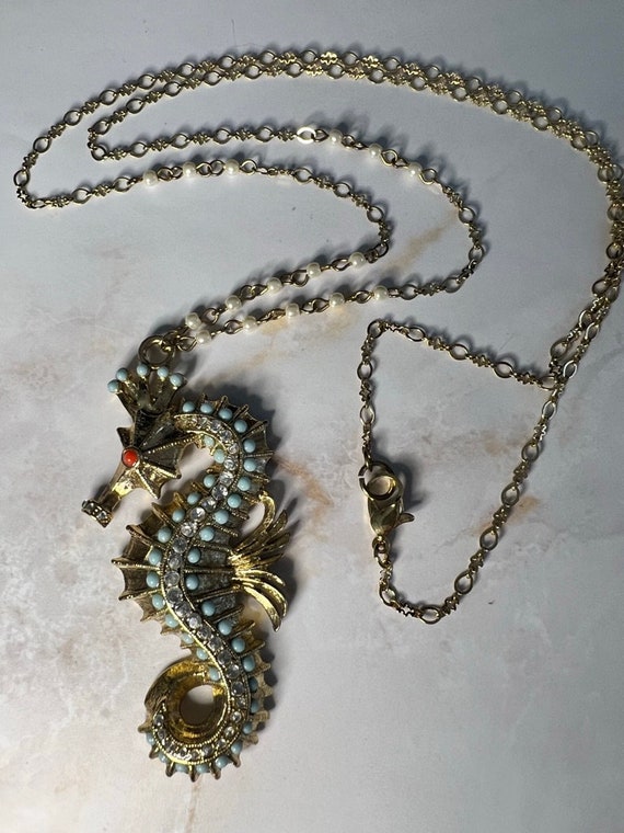 Vintage Seahorse Necklace Rare Hattie Carnegie St… - image 6