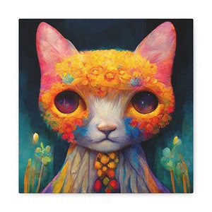 Cat Colorful Painting - Print on Canvas, Canvas Art, Cat Art, Cat Painting, Surrealism, Modern Decor, Vibrant Art, Canvas Wall Art, Pet Art