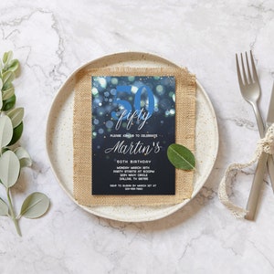 50th Birthday Invitation Navy Blue Template, Printable Party Invite, Editable Birthday Party Invite, Instant Download