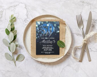50th Birthday Invitation Navy Blue Template, Printable Party Invite, Editable Birthday Party Invite, Instant Download