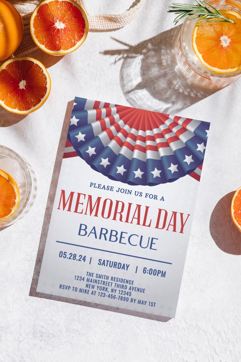 Memorial Day BBQ Invitation Template Event, American Flag Celebration ...