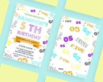Colorful 5th Birthday Party Invitation Template, Editable Invitation, Kids 5th Birthday Party Event, Kids Birthday, Instant Download