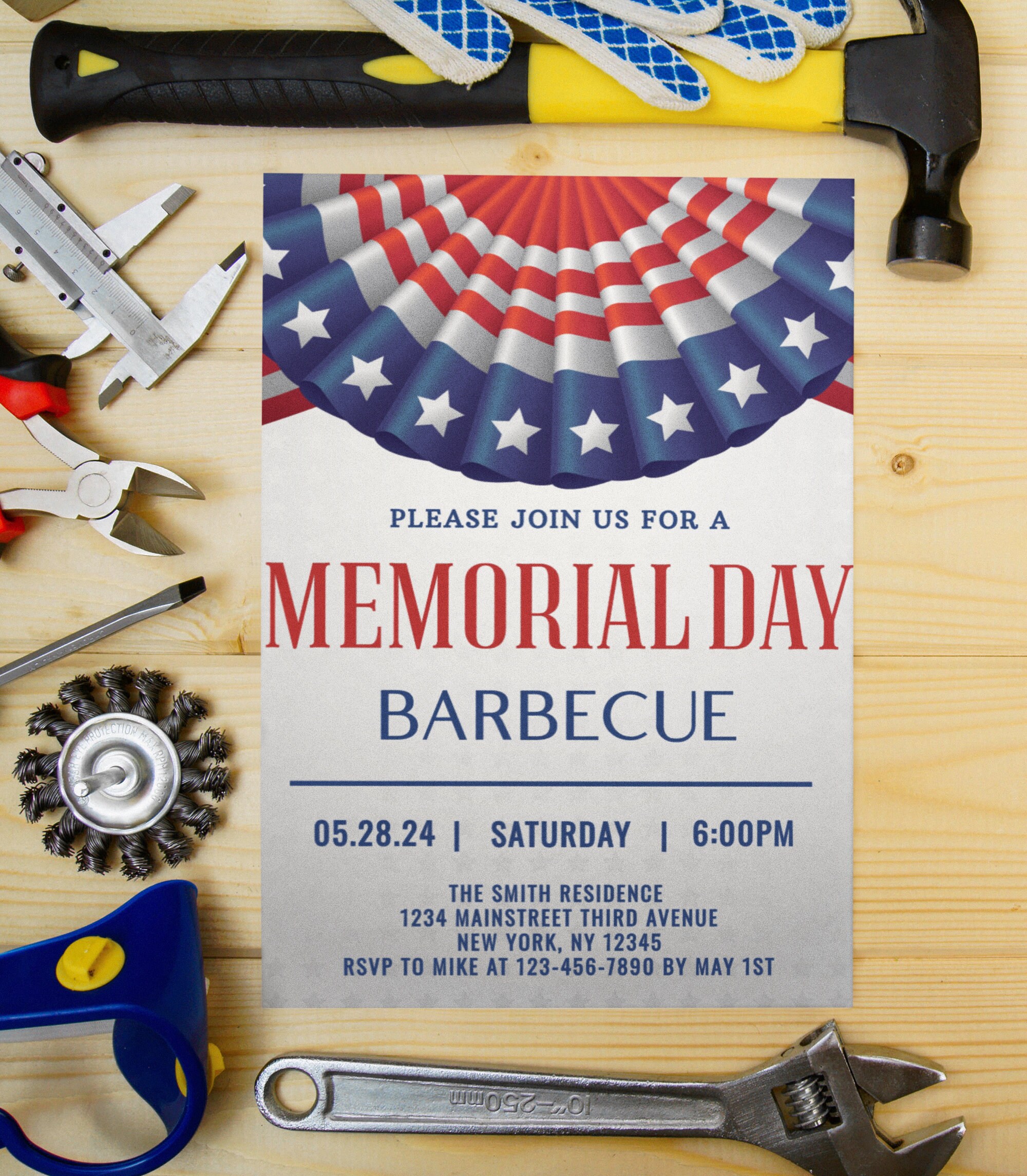 Memorial Day BBQ Invitation Template Event, American Flag Celebration ...