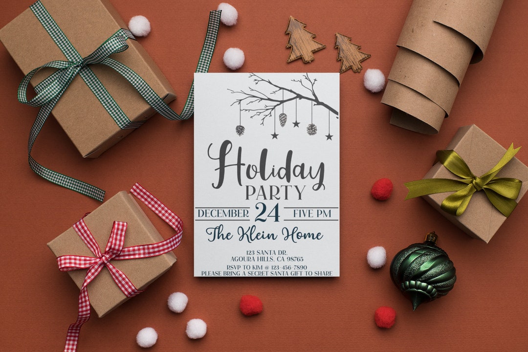 Holiday Party Invitation Black &amp; White, Christmas Invitation Template ...