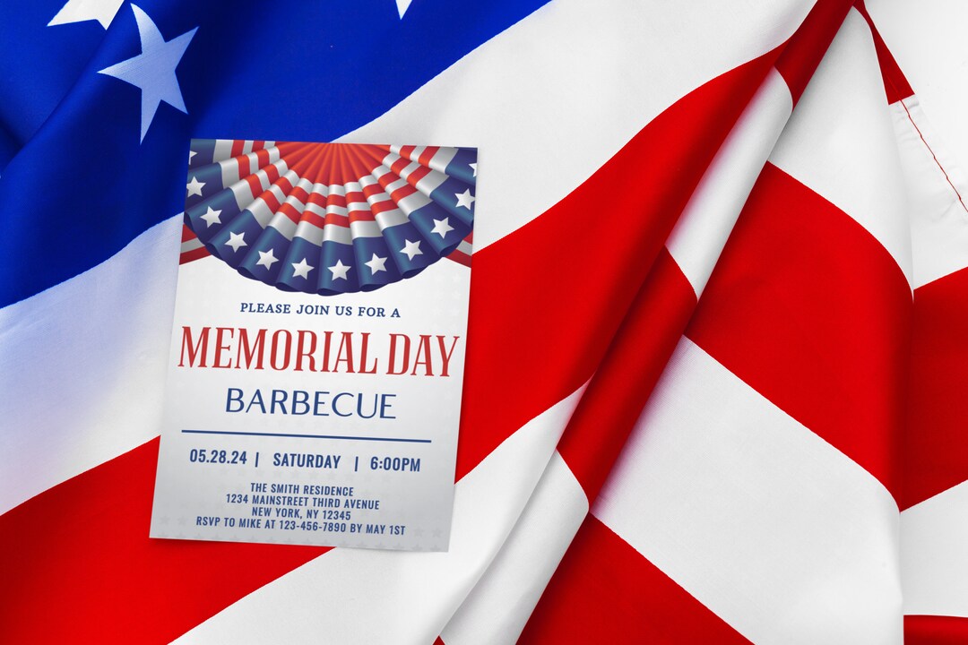 Memorial Day BBQ Invitation Template Event, American Flag Celebration ...