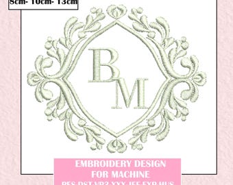 Erbstück Crest Monogramm Rahmen, Maschinenstickerei, Hochzeitsgeschenk 3 Größen, Instant Download.