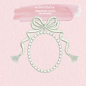 Kokette Schleife Monogramm Rahmen Stickmuster: Hochzeitskranz Crest (Instant Download)