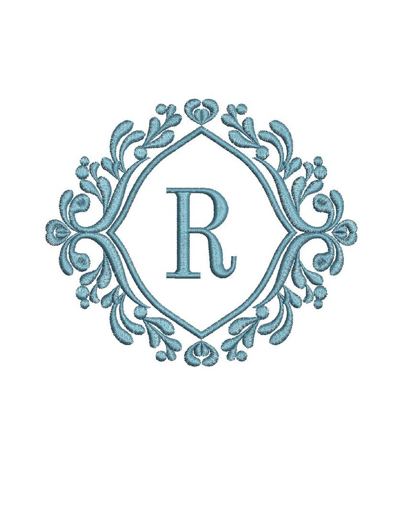 Blank Rococo Letter Antique Rococo Frame Embroidery Design, Blank Monogram (instant ...