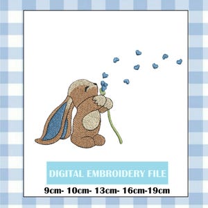 Motif de cadre de broderie coeurs lapin – motif chambre de bébé (téléchargement instantané)