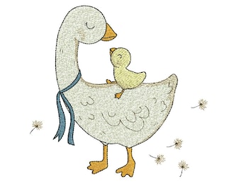 Goose Embroidery Design, Sweet Goose Family Machine Files 3 SIZES PES DST++   (Instant Download)