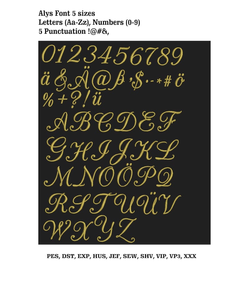 Alys Cursive Embroidery Font: 5 Sizes, Monogram Alphabets (digital ...