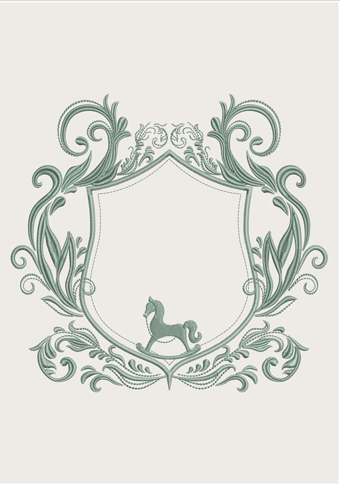 Blank Rococo Card Antique Rococo Blank Monogram Machine Embroidery, Royal Horse ...
