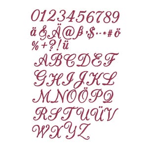 Czcionka Alys Projekty maszyn do haftu Czcionka 5 rozmiarów Natychmiastowe pobieranie Monogram Eleganckie liczby Interpunkcja Alfabety Ślubne kursywa