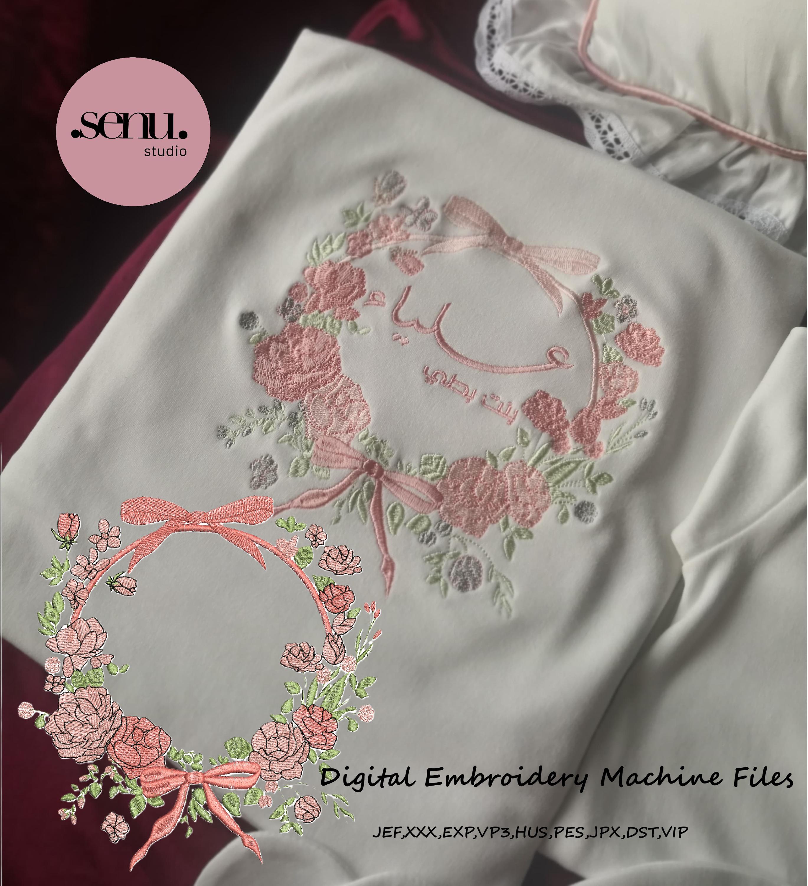 Floral Wreath Monogram Frame Embroidery Design | Bow Frame Pes File ...