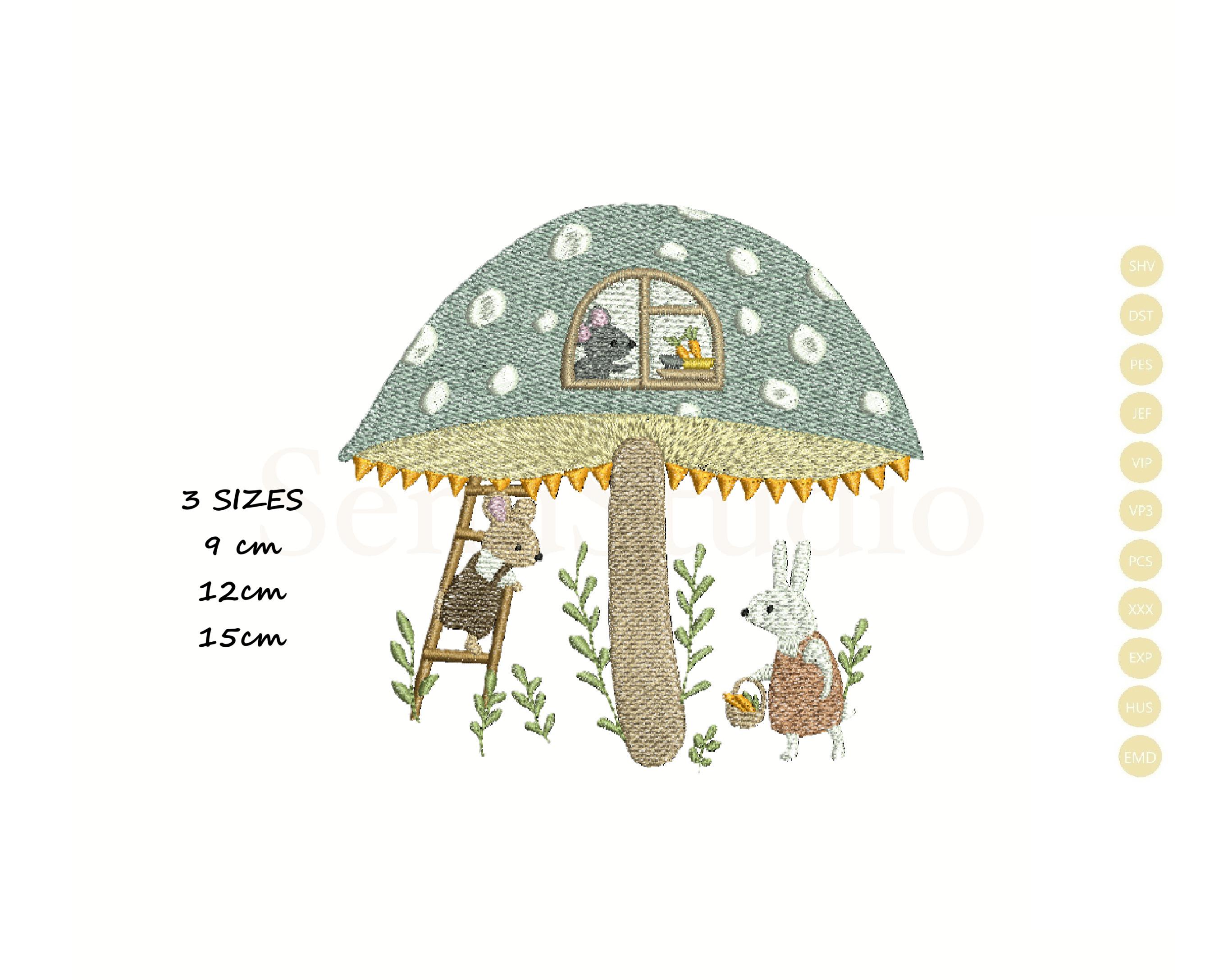 Bunny Mushroom House Embroidery Design, Whimsical Nursery Cottage ...