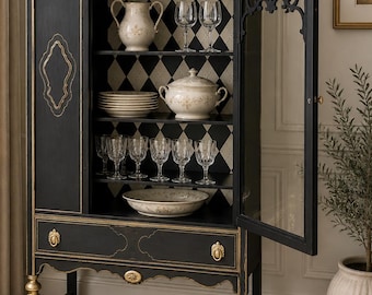 Refinished Antique Vintage Large Solid Wood China Cabinet / Hutch / Display Cabinet / Liquor Cabinet / Library