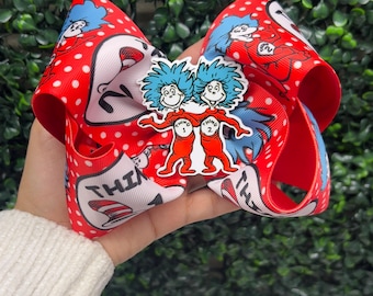 Thing 1 Thing 2 Hair Bow, Dr Seuss Inspired, Reading Day 5”