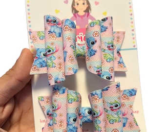 Stitch vinyl bows - Stitch pigtail set - bows for toddler and little girl