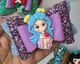Princess inspired bow - mermaid bow-  character princess bows - princess birthday party - bows for little girls- cartoon classic bows