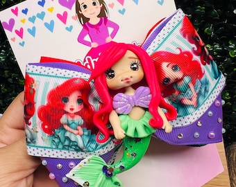 Little Mermaid Hair Bow: Aqua Tail, Starfish, Alligator Clip