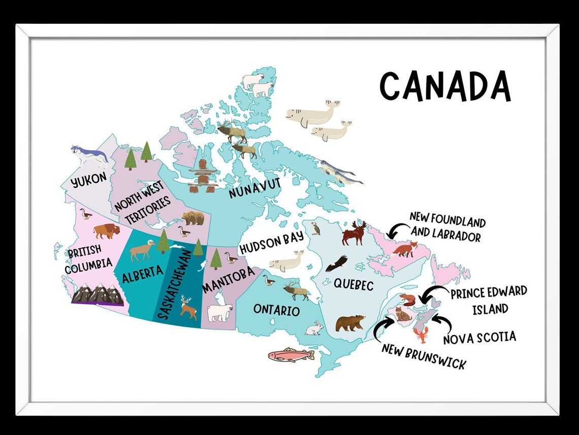Canada Map for Kids: Educational Wall Art Poster (digital Download) - Etsy