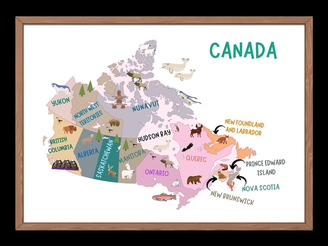 Canada Map for Kids: Light Rose Educational Wall Art (digital Download