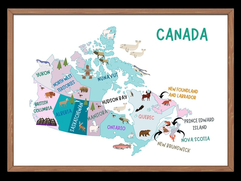 Blue Map of Canada for Kids Poster, Educational and Decorative Wall Art