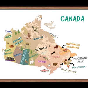 Canada Map for Kids: Educational Wall Art with Animals (Digital Download)