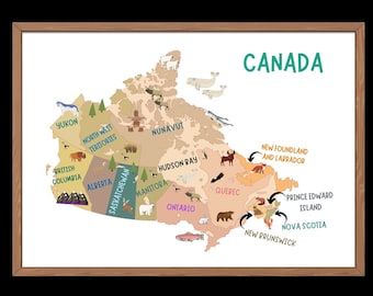 Canada Map for Kids: Educational Wall Art with Animals (Digital Download)