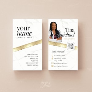 Weiß und Gold Visitenkarten für Steuern Vorlage Canva Tax Prep Visitenkarte Vorlage, Steuer Saison Visitenkarte Vorlage Weiß und Gold DIY