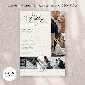 Ulotka na fotografię ślubną Canva Szablon, Ulotka na sesję fotograficzną, Szablon ulotki fotograficznej Ślub, Szablon ulotki na mini sesje zdjęciowe