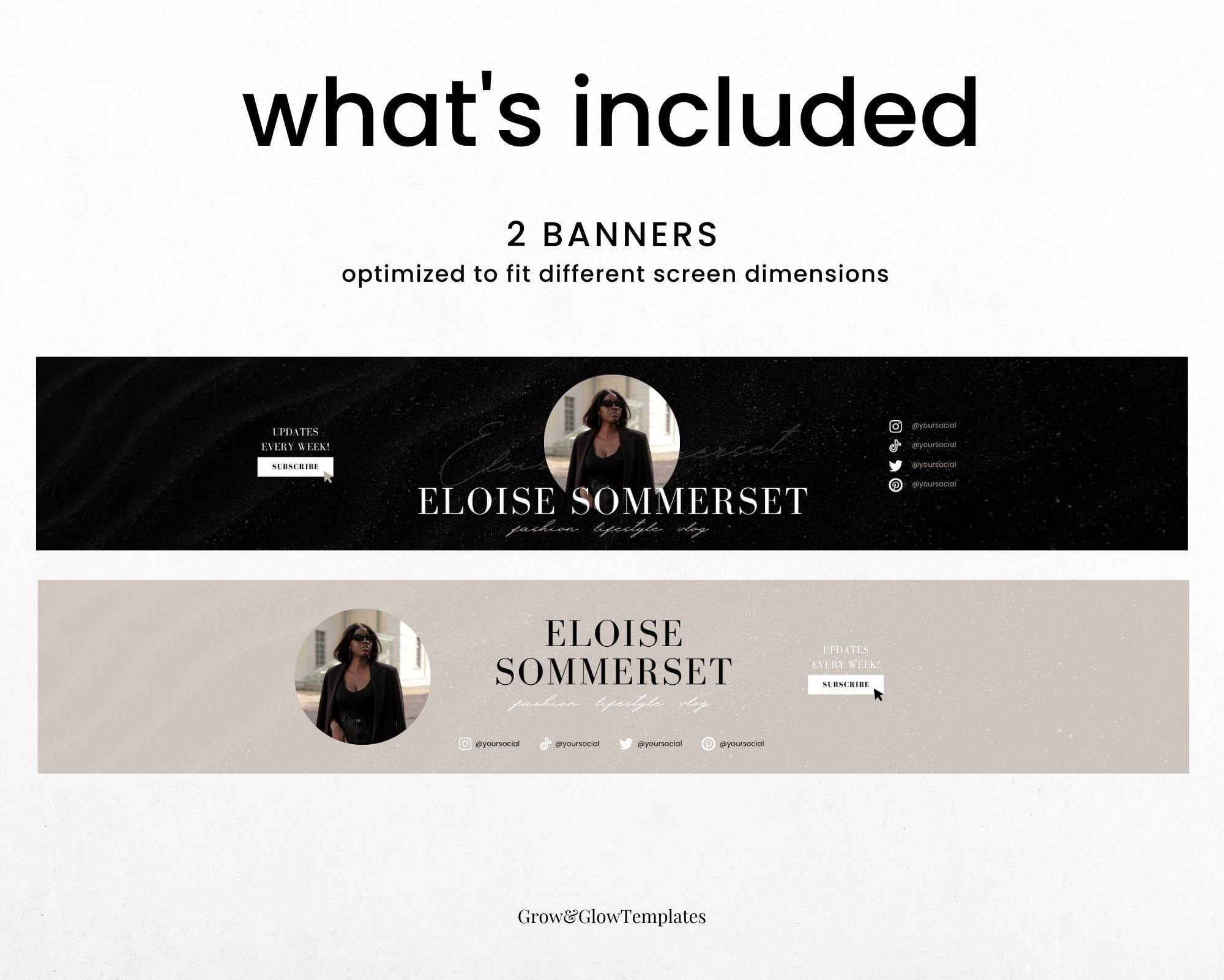 Youtube Banner Templates Canva Black, Editable Youtube Banner Set Canva