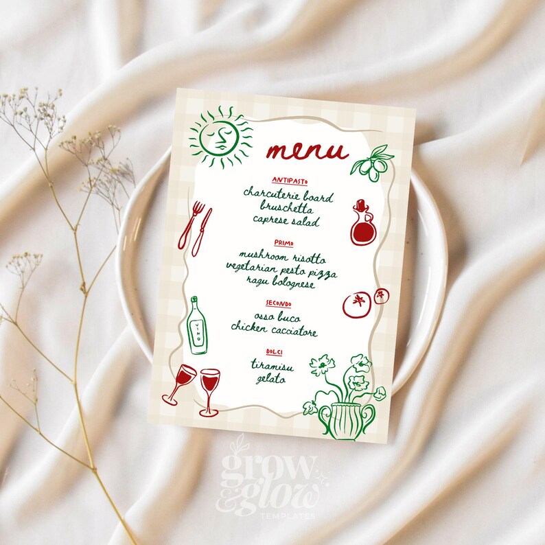Hand Drawn Italian Menu Template Rustic, Trattoria Italian Dinner Party ...