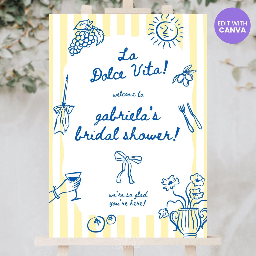 Amalfi Coast Sign Canva Template, La Dolce Vita Bridal Shower Welcome ...