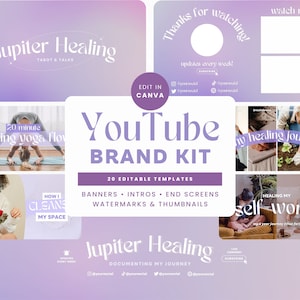 Spiritual Youtube Branding Kit Aesthetic Youtube Brand Kit for Coaches Purple Youtube Banner Template Canva, Aesthetic Youtube Banner Purple