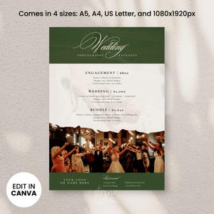 Wedding Photographer Packages Flyer Template Canva (Digital Download)
