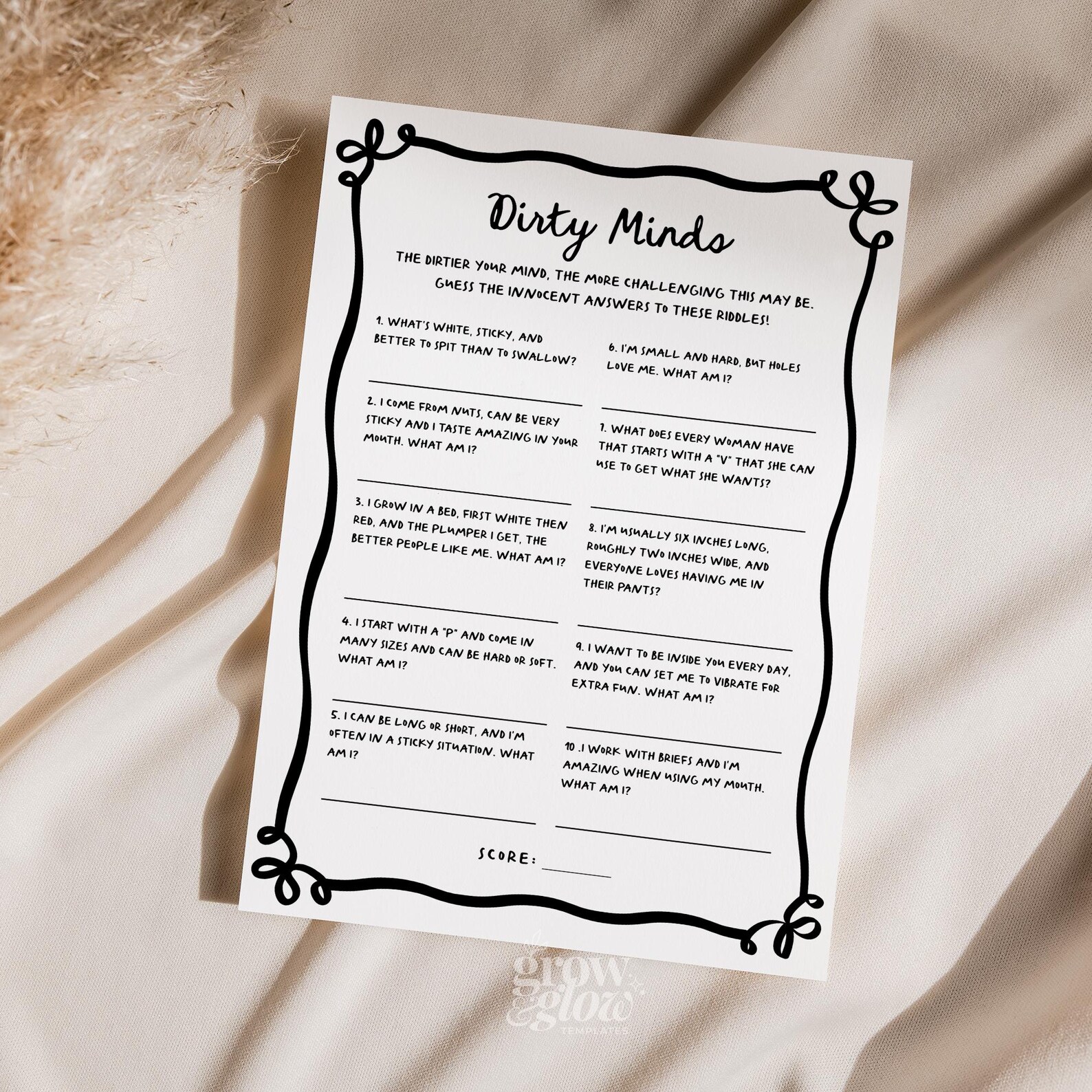 She's Tying the Knot Hens Party Dirty Minds Riddle Game Template, Black ...