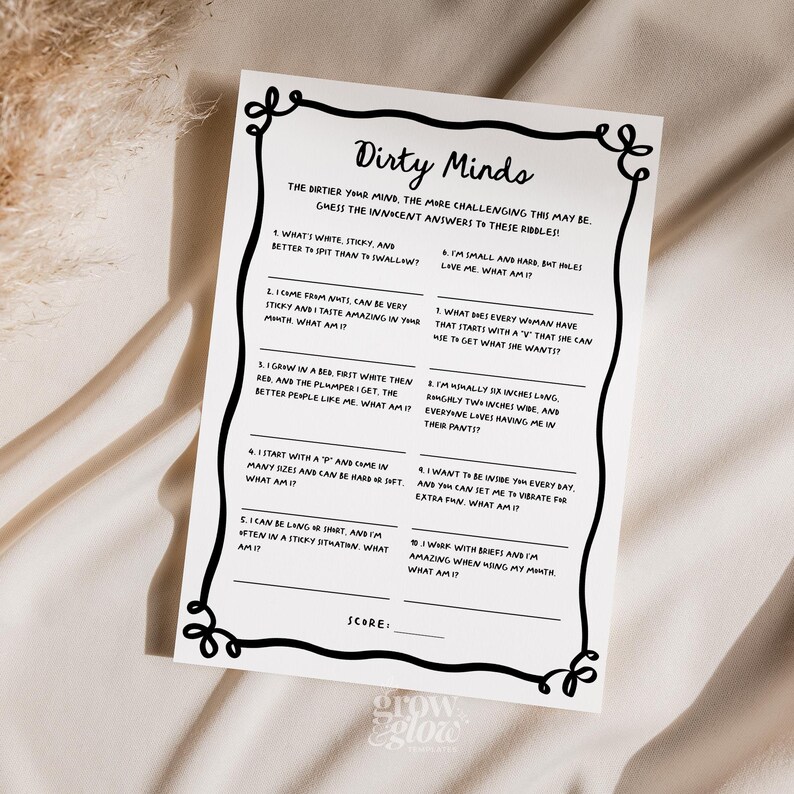 She's Tying the Knot Hens Party Dirty Minds Riddle Game Template, Black ...