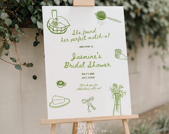 She Found Her Perfect Matcha Bridal Shower Welcome Sign Canva Template, Hand Drawn Matcha Sign Bachelorette Party (Digital Download)
