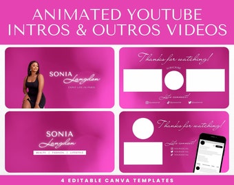 Pink YouTube Intro and Outro Video Template: Animated Canva Design (Editable)