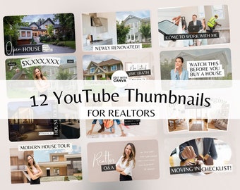 12 YouTube Thumbnails for Realtors Elegant and Neutral (Canva Template)