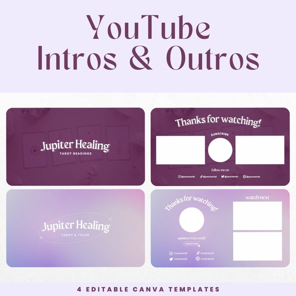 Purple Youtube Intro and Outro Template Canva, Youtube Intro and Outro Purple Video, Youtube Brand Kit for Coaches, Spiritual Youtube Intro