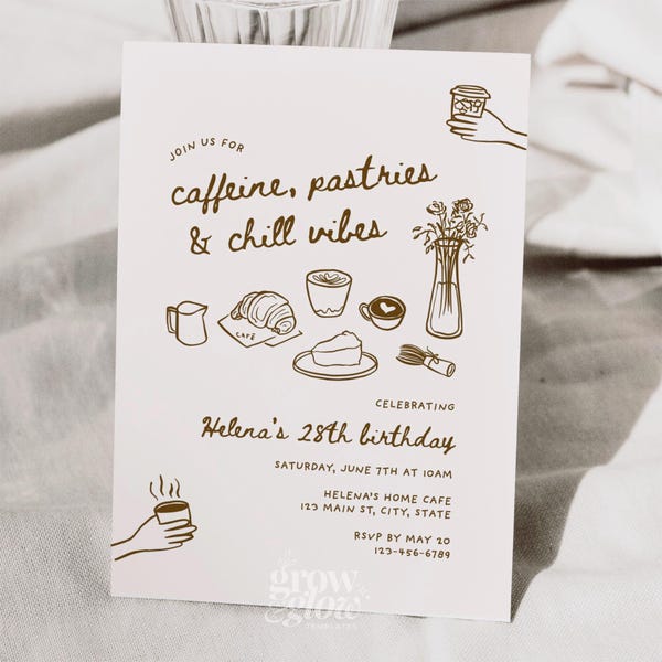 Home Cafe Birthday Invitation Canva Template, Cozy Apartment Coffee Shop Party Invite (Digital Download)