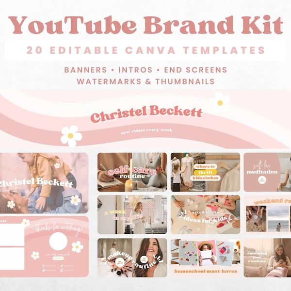 Youtube Branding Kit Modern Youtube Canva Template, Retro Youtube Banner, Youtube Channel Intro and Outro, Youtube Branding Kit Cute Edit