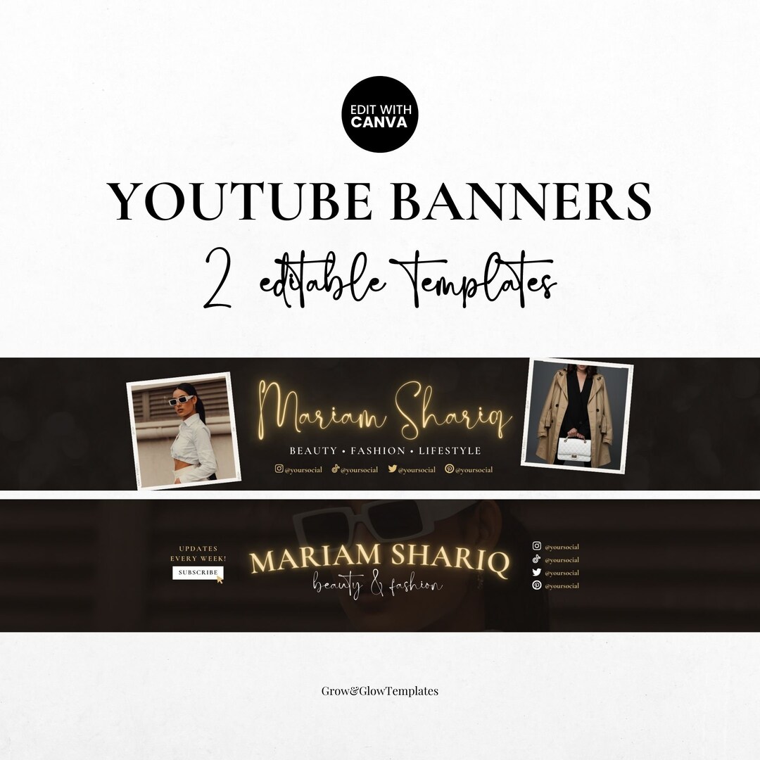 Youtube Brand Kit Banner Templates Canva Black and Gold, Editable