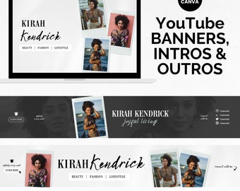 Aesthetic Youtube Banner Modern Black and White, Animated Youtube Channel Intro and Outro Video Template Canva, Youtube Intro Video Template