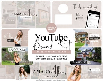 Youtube Branding Kit für Realtors, Youtube Branding Kit Minimalist Youtube Banner Realtor, Youtube Real Realty Channel Canva DIY