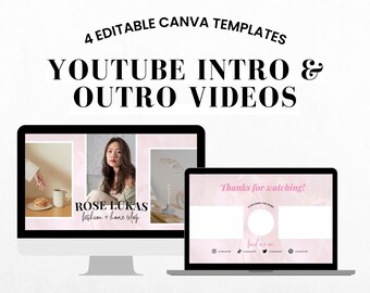 Pink YouTube Intro and Outro Template: Canva Video End Cards (Digital Download)