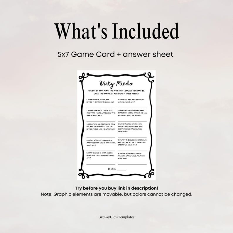She's Tying the Knot Hens Party Dirty Minds Riddle Game Template, Black ...